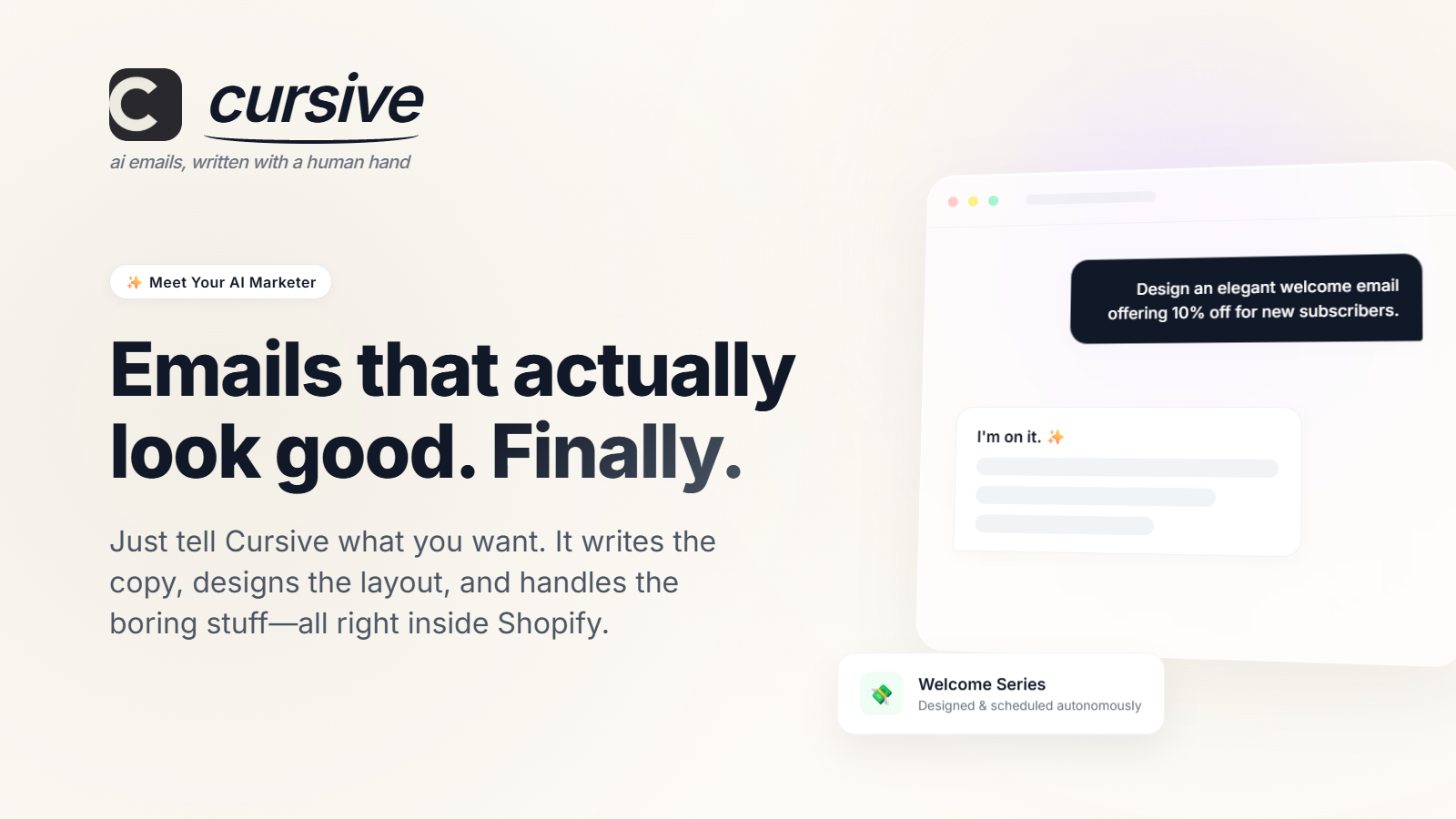Cursive AI email editor &mdash; write, design and send in seconds